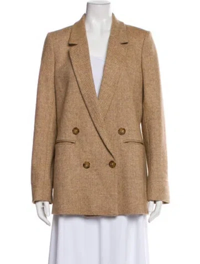 Pre-owned Sézane Virgin Wool Tweed Pattern Peacoat In Brown