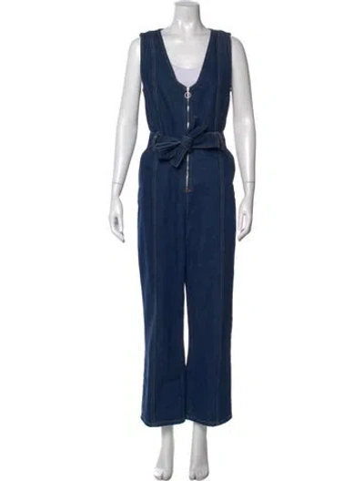 Pre-owned Sézane V-neck Jumpsuit In Blue