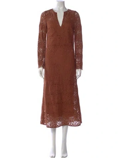 Pre-owned Sézane V-neck Long Dress In Brown