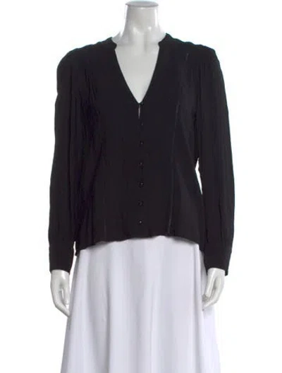 Pre-owned Sézane V-neck Long Sleeve Blouse In Black