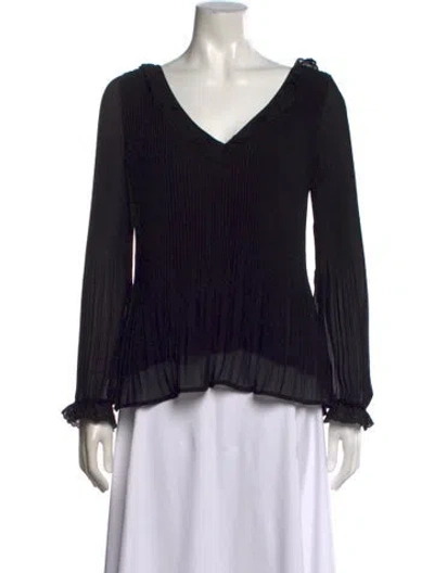 Pre-owned Sézane V-neck Long Sleeve Blouse In Black