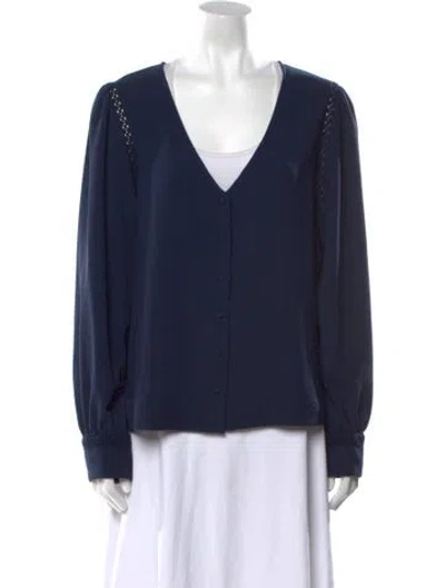 Pre-owned Sézane V-neck Long Sleeve Blouse In Blue