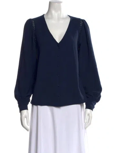 Pre-owned Sézane V-neck Long Sleeve Blouse In Blue