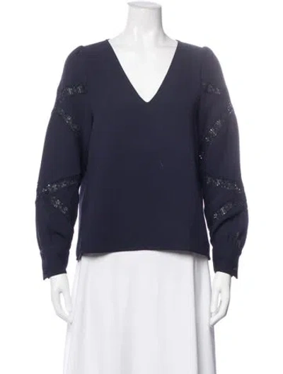 Pre-owned Sézane V-neck Long Sleeve Blouse In Blue