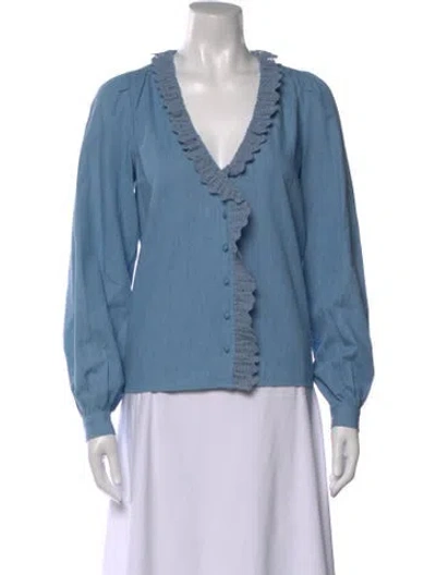 Pre-owned Sézane V-neck Long Sleeve Blouse In Blue