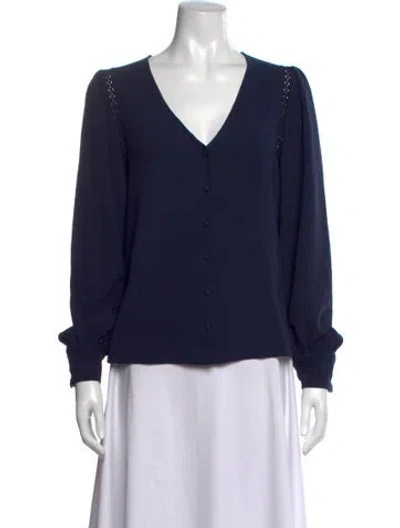 Pre-owned Sézane V-neck Long Sleeve Blouse In Blue