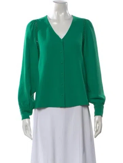 Pre-owned Sézane V-neck Long Sleeve Blouse In Green