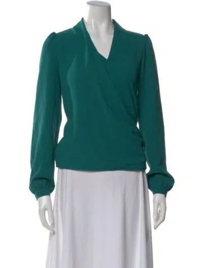 Pre-owned Sézane V-neck Long Sleeve Blouse In Green