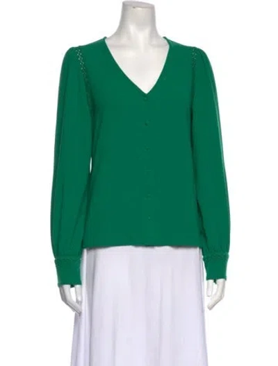 Pre-owned Sézane V-neck Long Sleeve Blouse In Green