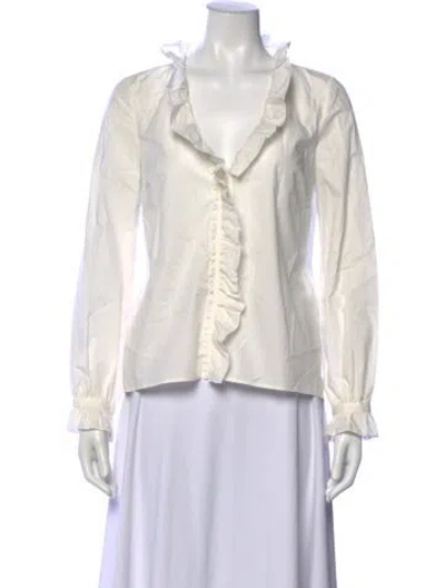 Pre-owned Sézane V-neck Long Sleeve Blouse In Neutral