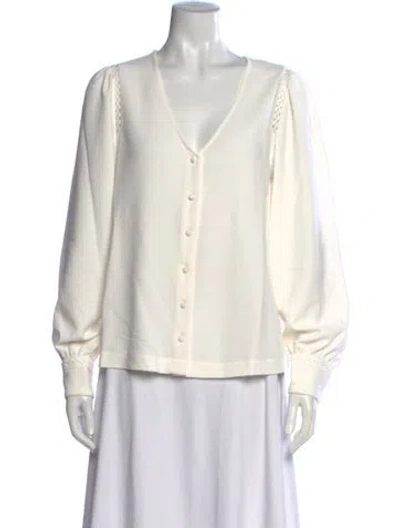 Pre-owned Sézane V-neck Long Sleeve Blouse W/ Tags In Neutrals