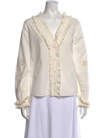 Pre-owned Sézane V-neck Long Sleeve Blouse In White