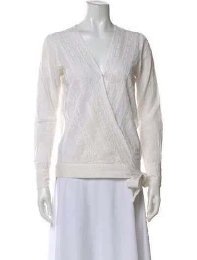 Pre-owned Sézane V-neck Long Sleeve Blouse In White