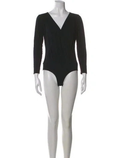 Pre-owned Sézane V-neck Long Sleeve Bodysuit In Black
