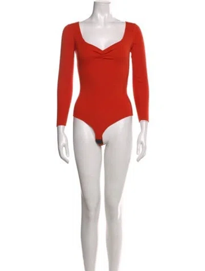 Pre-owned Sézane V-neck Long Sleeve Bodysuit In Red