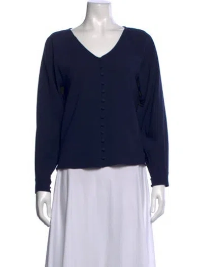 Pre-owned Sézane V-neck Long Sleeve Button-up Top In Blue
