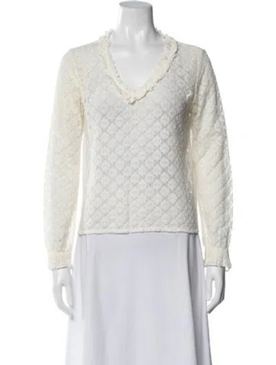 Pre-owned Sézane V-neck Long Sleeve Top In Neutral