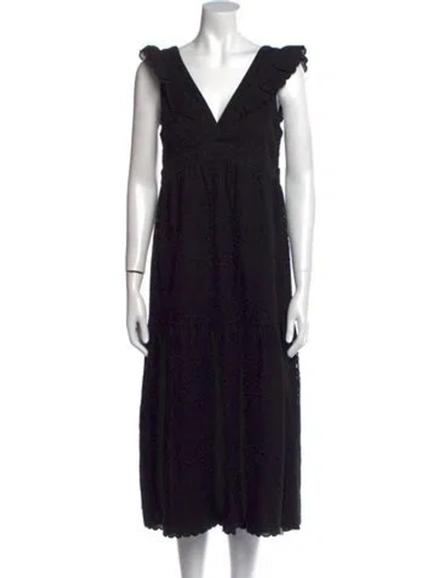 Pre-owned Sézane V-neck Midi Length Dress In Black