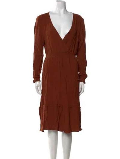 Pre-owned Sézane V-neck Midi Length Dress In Brown