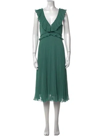 Pre-owned Sézane V-neck Midi Length Dress In Green