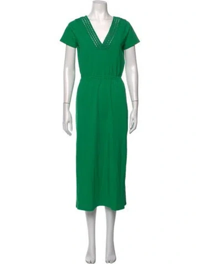 Pre-owned Sézane V-neck Midi Length Dress In Green