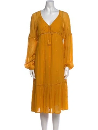 Pre-owned Sézane V-neck Midi Length Dress In Orange