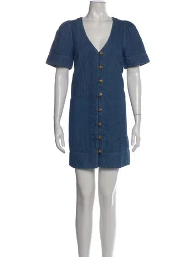Pre-owned Sézane V-neck Mini Dress In Blue