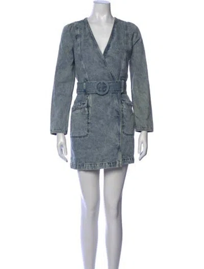 Pre-owned Sézane V-neck Mini Dress In Blue