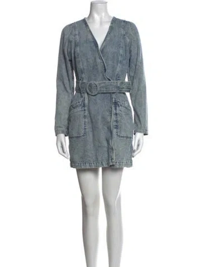Pre-owned Sézane V-neck Mini Dress In Blue