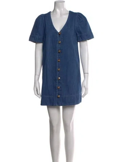 Pre-owned Sézane V-neck Mini Dress W/ Tags In Blue