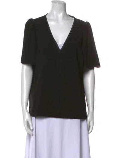 Pre-owned Sézane V-neck Short Sleeve Blouse In Black
