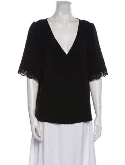 Pre-owned Sézane V-neck Short Sleeve Blouse In Black