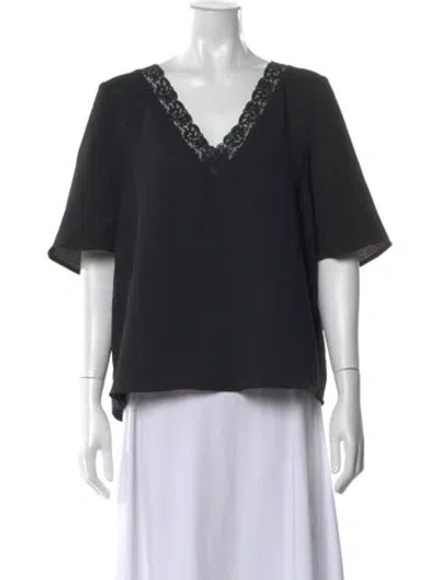 Pre-owned Sézane V-neck Short Sleeve Blouse In Black