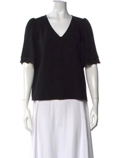 Pre-owned Sézane V-neck Short Sleeve Blouse In Black