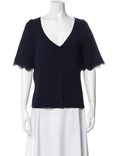 Pre-owned Sézane V-neck Short Sleeve Blouse In Blue