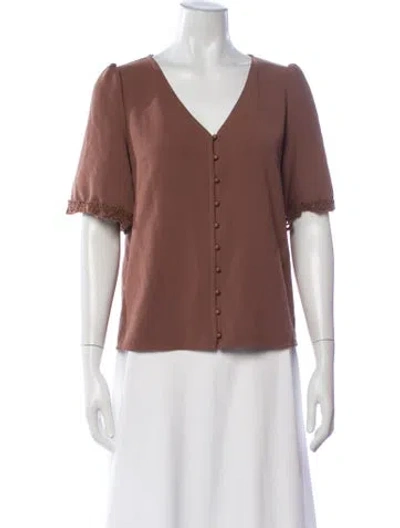 Pre-owned Sézane V-neck Short Sleeve Blouse In Brown
