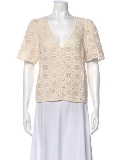 Pre-owned Sézane V-neck Short Sleeve Blouse In Neutral
