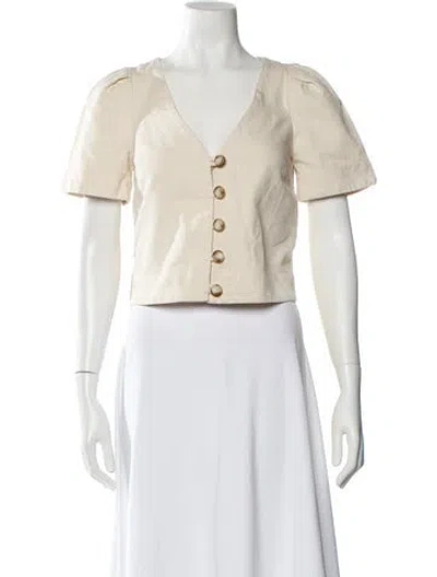 Pre-owned Sézane V-neck Short Sleeve Blouse In Neutral