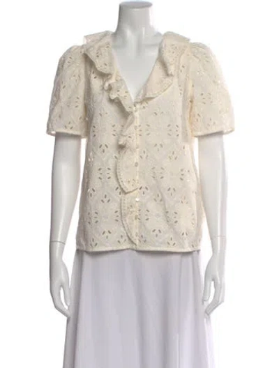 Pre-owned Sézane V-neck Short Sleeve Blouse In Neutral