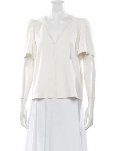 Pre-owned Sézane V-neck Short Sleeve Blouse In Neutrals