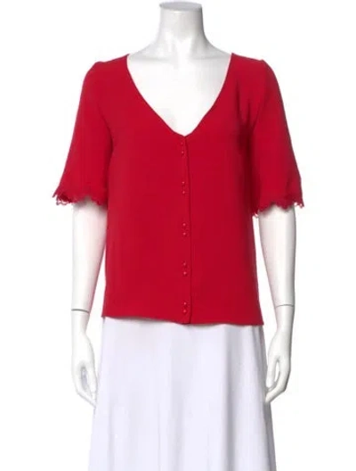 Pre-owned Sézane V-neck Short Sleeve Blouse In Red