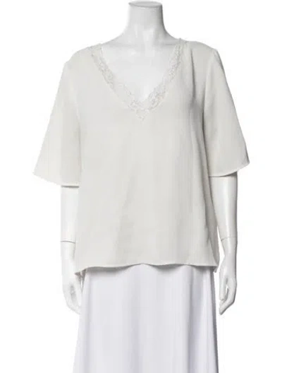 Pre-owned Sézane V-neck Short Sleeve Blouse In White