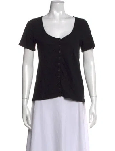 Pre-owned Sézane V-neck Short Sleeve Button-up Top In Black