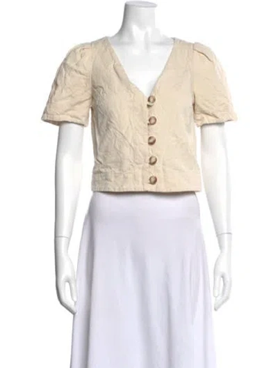 Pre-owned Sézane V-neck Short Sleeve Button-up Top In Neutral