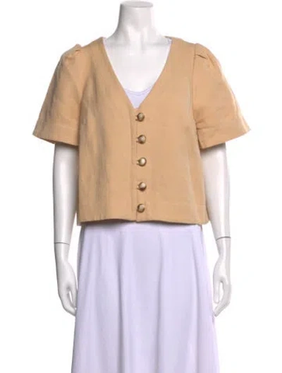 Pre-owned Sézane V-neck Short Sleeve Button-up Top In Neutral