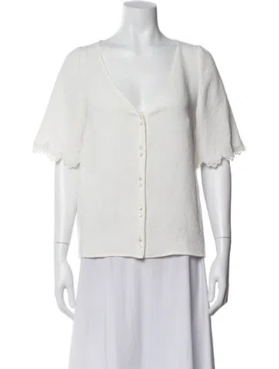 Pre-owned Sézane V-neck Short Sleeve Button-up Top In White