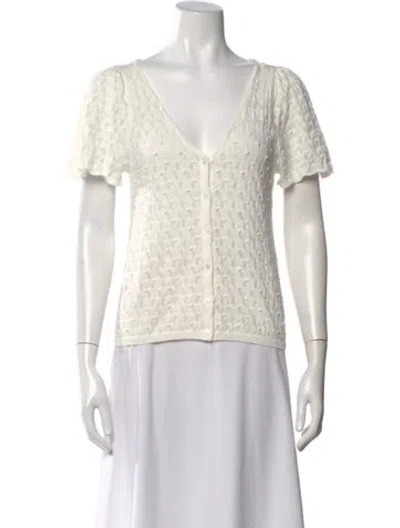 Pre-owned Sézane V-neck Short Sleeve Button-up Top In White
