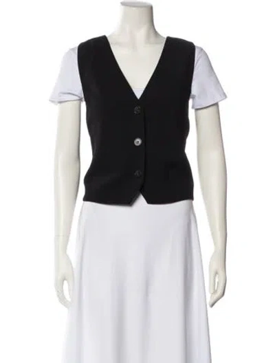 Pre-owned Sézane V-neck Short Sleeve Crop Top In Black