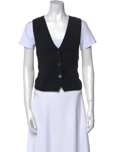 Pre-owned Sézane V-neck Short Sleeve Crop Top W/ Tags In Black