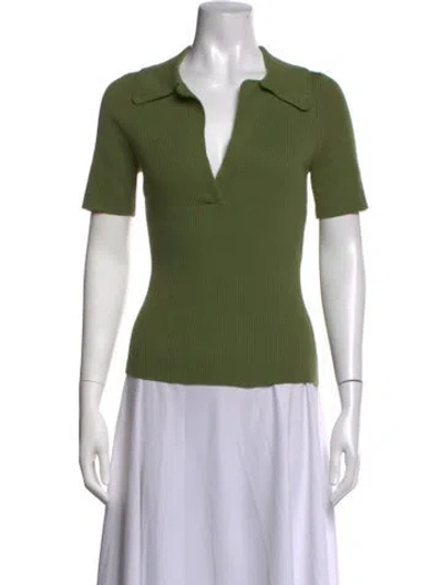Pre-owned Sézane V-neck Short Sleeve Polo In Green